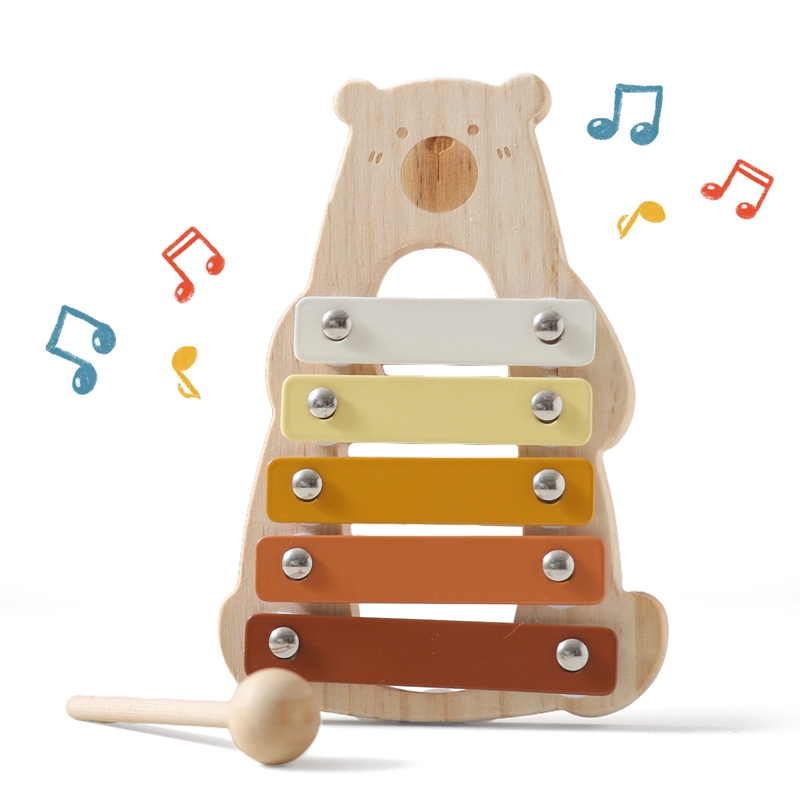 Musical Instrument Glockenspiel - Cartoon miś 5 klawiszy kompaktowy ksylofon